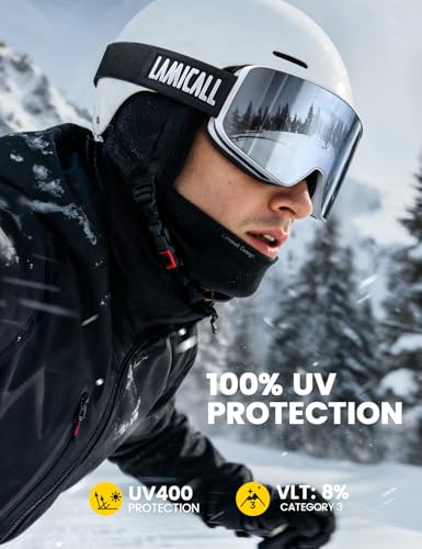 Lamicall Ski Goggles with 3X Anti-Fog - 100% UV Protection, OTG, Gifts for Skiing, Snowboard, Snowmobile, Men, Women