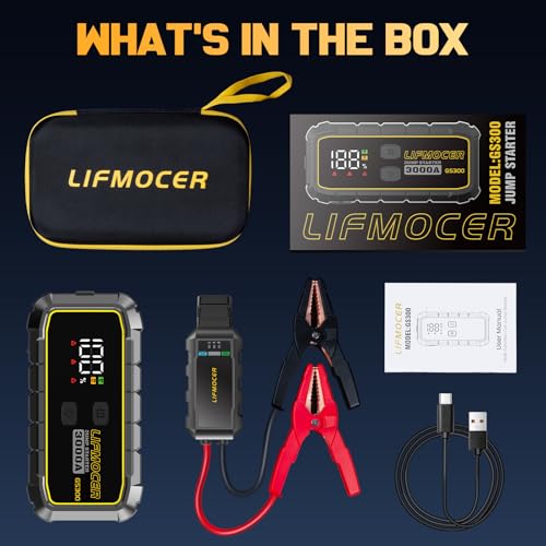 LIFMOCER GS300 Jump Starter - 3000A Car Battery Jump Starter for Up to 10.0L Gas and 8.0L Diesel Engines, 12V Portable Jum...