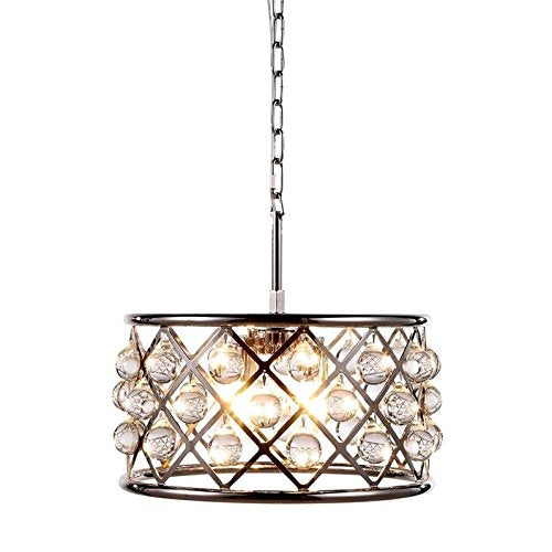 Elegant Lighting Madison Collection 4-Light Pendant Lamp, 16in Depth x 9in Height, Polished Nickel Finish, Crystal, Model 1213D16PN/RC