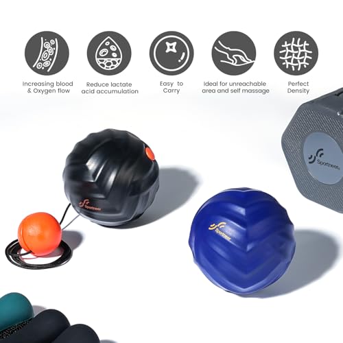 Sportneer Massage Lacrosse Ball with String, Deep Tissue Massager for Back Myofascial Release, Shoulder Trigger Point Ther...