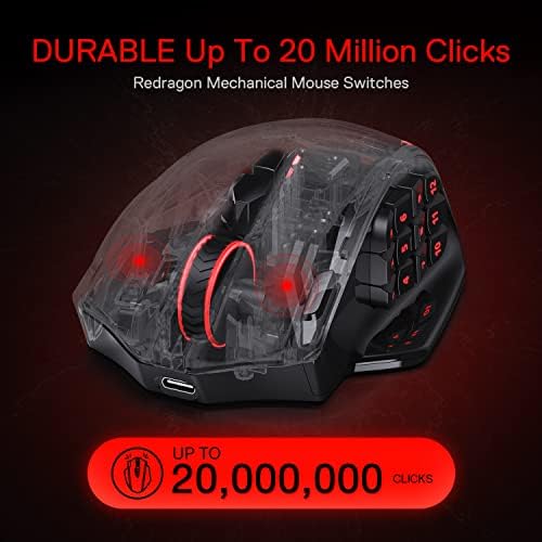 Redragon M913 Impact Elite Wireless Gaming Mouse, 16000 DPI Wired/Wireless RGB Mouse with 16 Programmable Buttons, 45 Hr B...