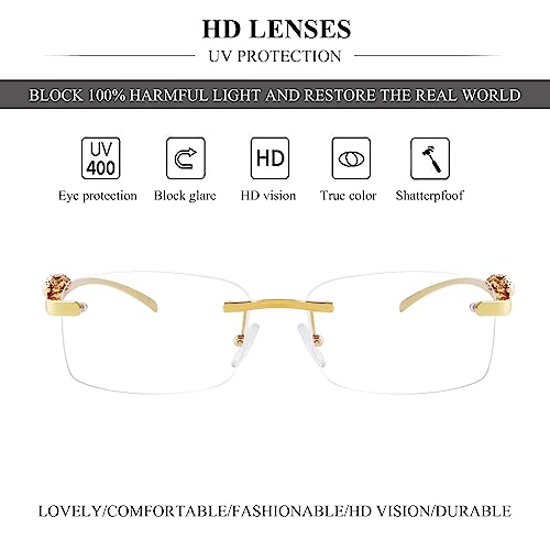 piscm Vintage Rimless Rectangle Sunglasses for Women Men,Trendy Gold Metal Frameless Square Sun Glasses Transparent Eyewear