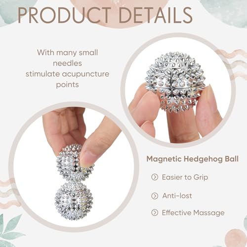 JolliLudo 6 Pcs Magnetic Massage Ball for Adults Spiky Massage Ball for Hand Exercise, Pain Pressure and Stress Relief Chr...