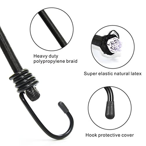 BEXSLE Bungee Cords with Hooks, Heavy Duty Outdoor Elastic Bungee Straps，No Odour Industrial Grade Bungee Rope for Securin...