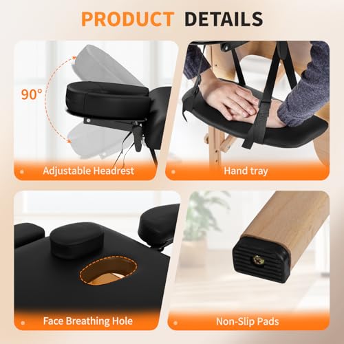 BestMassage Massage Bed Portable Massage Table 24 inch Wide Lash Bed Height Adjustable 2 Folding Spa Table with Non-Woven ...