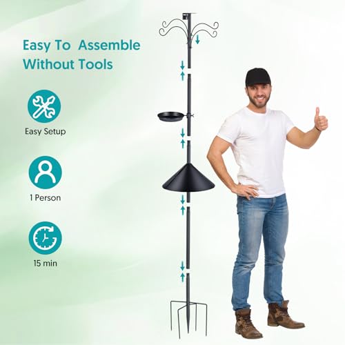 Bird Feeder Pole 92 Inch True Heavy Duty Birdhouse Pole with Squirrel Proof Baffle for Outdoor, Adjustable Bird Feeder Sta...