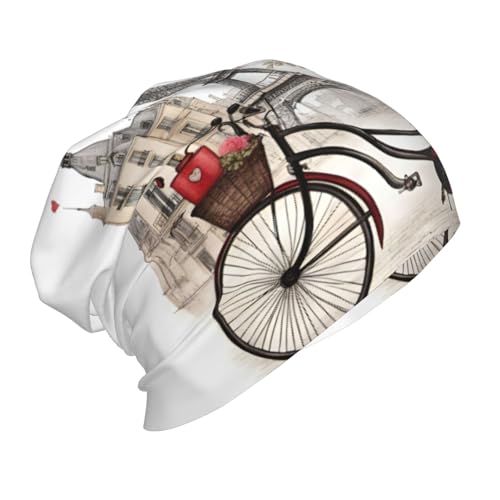 Love Paris Tower Coffee Wine Perfume Bicycle Heart Print Beanie Hat Soft Thermal Cap Winter Headwear for Cold Indoor Outdo...