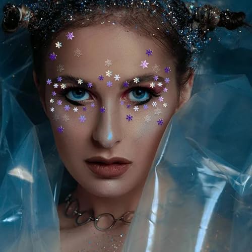 Snowflakes Glitter Sequins Makeup Face Stickers Winter Fairy Glitter Snowflakes Sequins Face Jewels Gems 6 Boxes 3D Laser ...