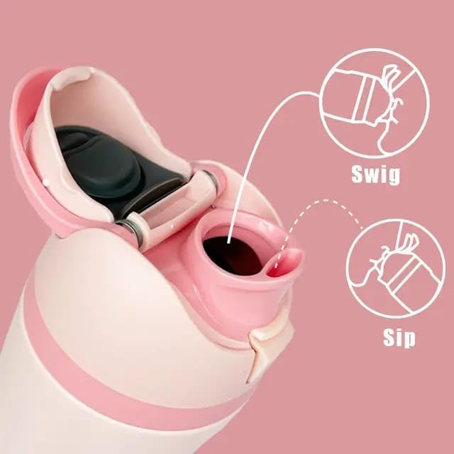 Premium Stainless Steel Water Bottle – Leak-Proof, BPA-Free with Straw and Grip – perfect for Travel, Sport, Gym and Outdoor Adventures.(Pink Rose, 20 Oz)