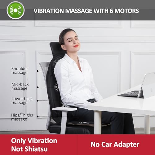 Snailax Massage Seat Cushion - Back Massager with Heat, 6 Vibration Massage Nodes & 2 Heat Levels, Massage Chair Pad for H...