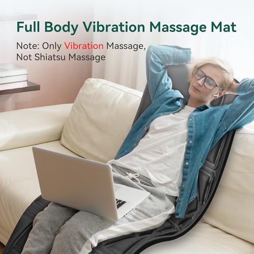 Snailax Massage Mat with Heat, Back Massage Pad for Bed, Chair, 10 Motors Vibrating Massage Mattress Pad with 2 Heating Pa...