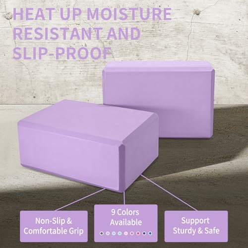 Yoga Block 2 Pack 9"x6"x3", Sturdy Yoga Foam Blocks, High Density & Non Slip Surface for Pilates & Stretching, Fitness Acc...