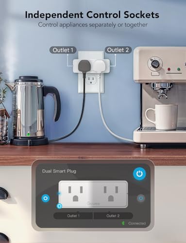 Govee Dual Smart Plug 2 Pack, 15A WiFi Bluetooth Outlet, Work with Alexa and Google Assistant, 2-in-1 Compact Design, Gove...