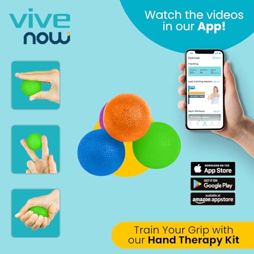 Vive Squeeze Balls for Hand Therapy, Exercise, Arthritis (w/ Rehab Video App) - Grip Strengthener Occupational Equipment f...