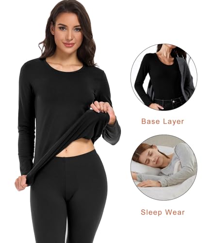 wirarpa Women's Cotton Thermal Underwear Set Lightweight Long Johns Base Layer Pajama Set for Women Top Bottom