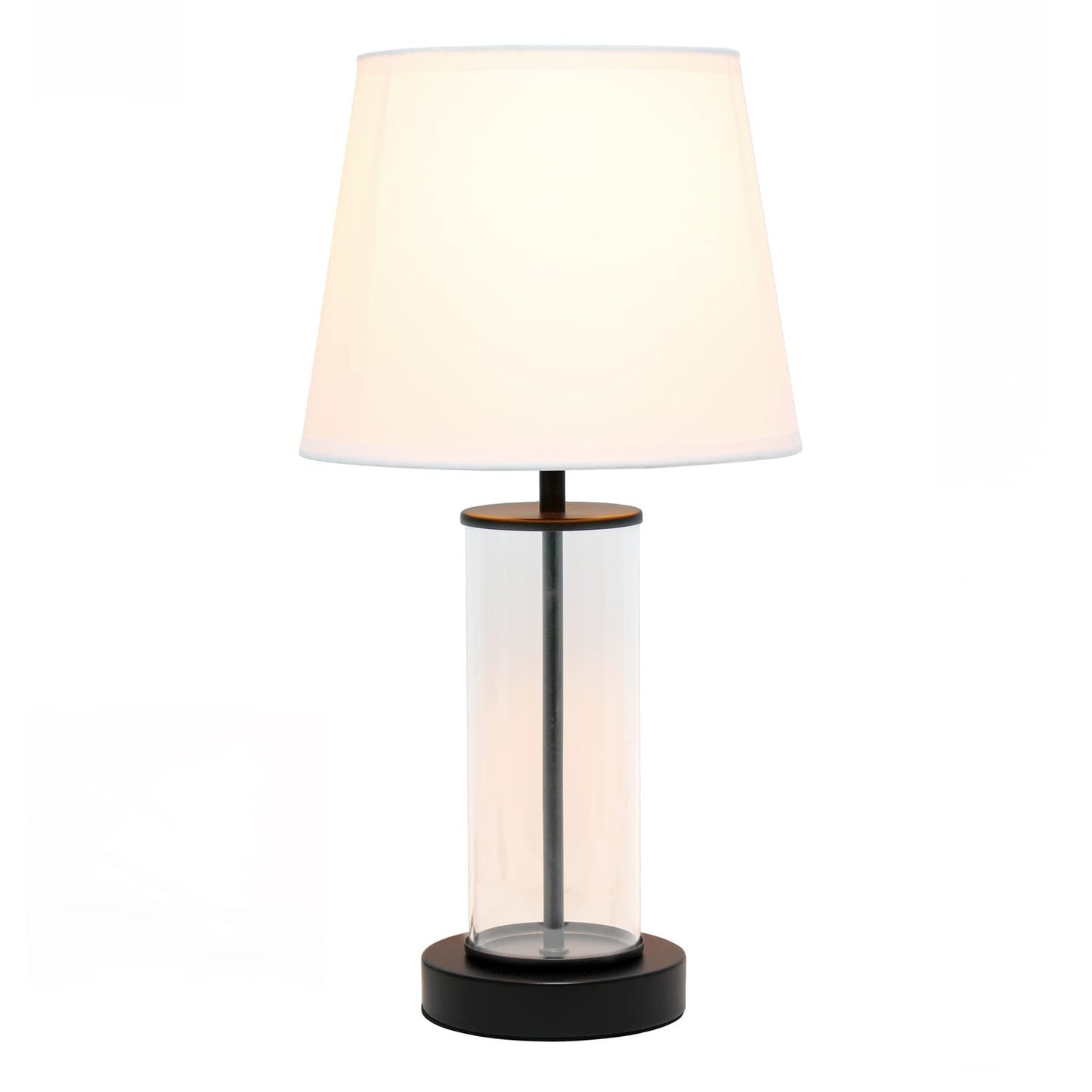 Simple Designs LT2081-BOW Modern Coastal Bedside Table Lamp, 8.66inL x 8.66inW x 16.93inH, Black Base, White Shade, Glass