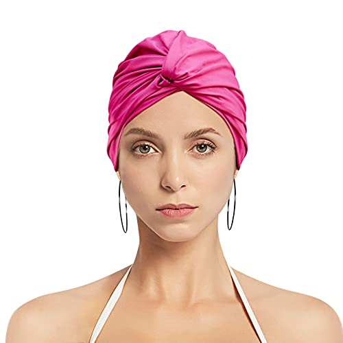 Women Swim Cap Elastic Swim Turban Cap Cover Ear Bath Pool Swimming Cap Pleated Shower Cap for Long Short Weave Curls Hair