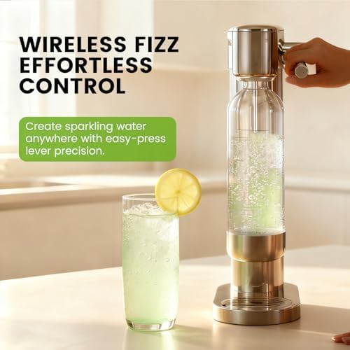 Soda Maker Sparkling Water Maker, Manual Stainless Steel Carbonation Machine for Home, Compatible with 60L Threaded CO₂ Cylinders (Not Included), Water Carbonator with BPA free PET Bottle