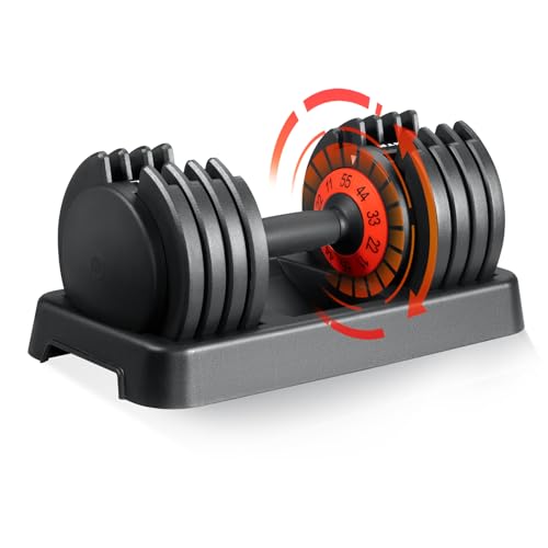 SKOK 55LB Adjustable Dumbbell Weight for Men and Women with Anti-Slip Fast Adjust Weight by Turning Handle,Black Dumbbell ...