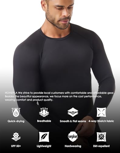 HovSiyla 3 Pack Men's Thermal Underwear Shirts Compression Fleece Lined Long Sleeve Athletic Base Layer Cold Weather