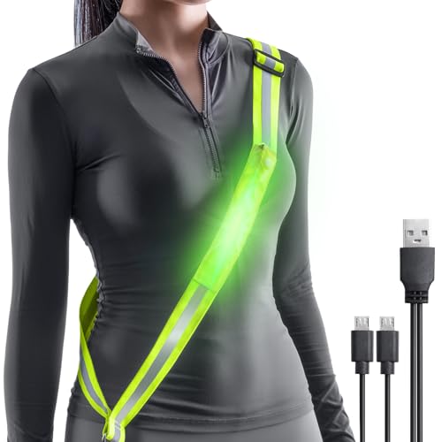 Todoxi LED Belt Reflective Sash for Walking at Night, High Visibility Adjustable Night Running Safety Gear Rechargeable LE...