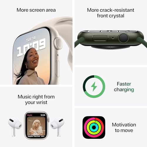 Apple Watch Series 7 (GPS, 45mm) Starlight Aluminum Case with Starlight Sport Band, Regular (Renewed)