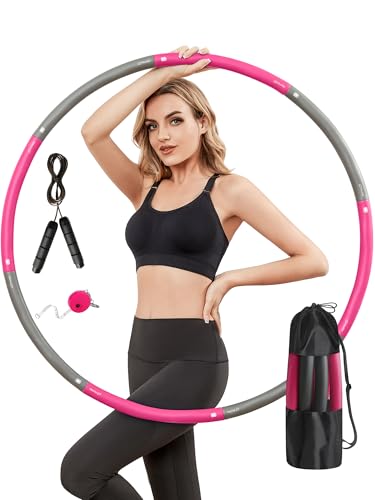 Phobby Weighted Exercise Hoop for Adults, 2.2lb Detachable Fitness Hoop, Adjustable Hoop with Jump Rope, Tape Measure and ...