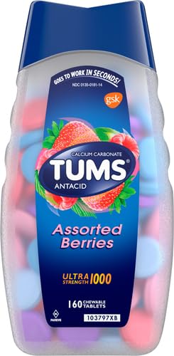 TUMS Ultra Strength Chewable Antacid Tablets for Heartburn Relief and Acid Indigestion Relief, Assorted Berries - 160 Count (Pack of 2)