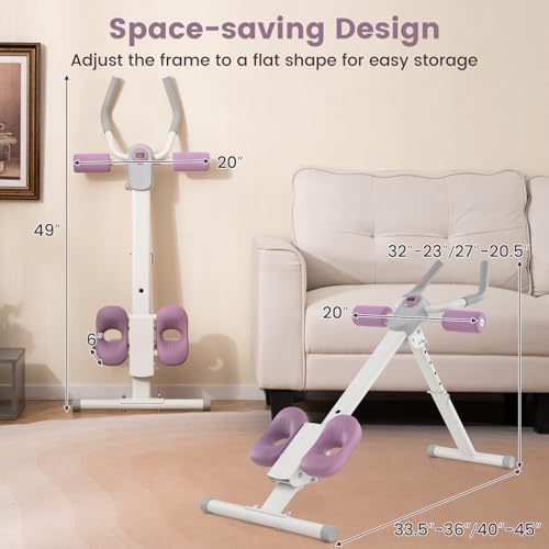 GYMAX Ab Workout Equipment, Adjustable Ab Machine for Whole Body Home Exercise with LCD Monitor, Big Knee Pads & Foam Cove...