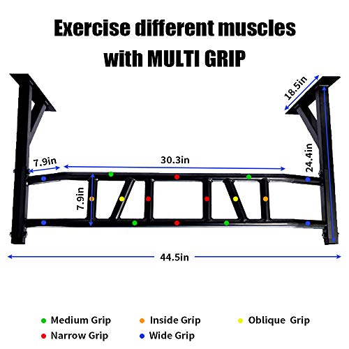 ptlsy Wall Mounted Pull Up Bar Multifunctional with Multi-grip Chin Up Bar Heavy Duty Dip Station for Home Gym Indoor Work...