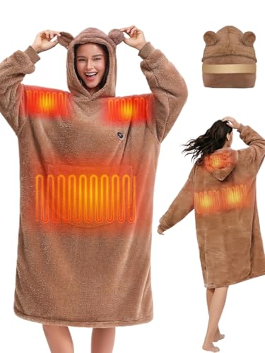 SEMANJLL Wearable Heated Blanket,Oversized Fleece Heated Hoodie Powered by 7.4V 16000mAh Battery