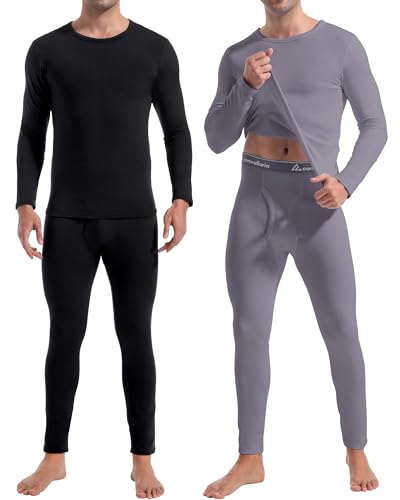 CL convallaria 2 Pack Thermal Underwear for Men Long Johns Fleece Lined Base Layer Set Winter Bottom Top 2XS-6XL