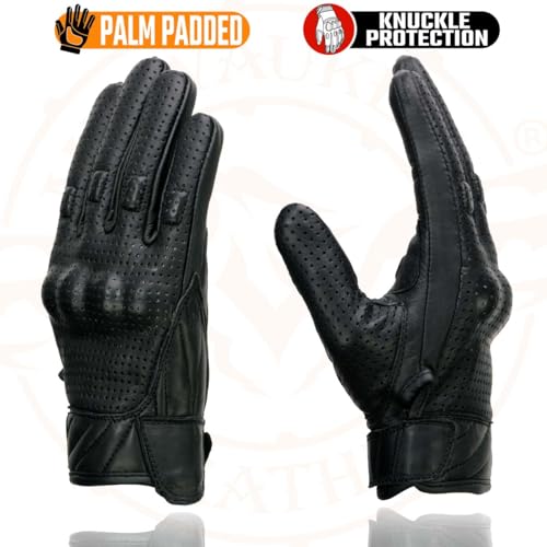 Milwaukee Leather MG7500 Men's Black Perforated Leather Gel Padded Palm Motorcycle Hand Gloves W/ 'Rubberized Hard Knuckl...
