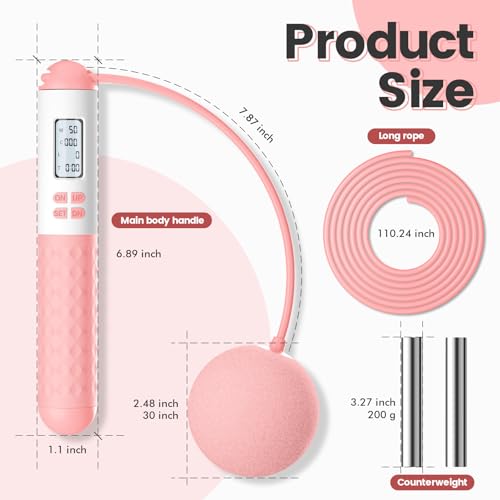 Cordless Weighted Jump Rope with Counter – Adjustable Ropeless Skipping Rope for Fitness, Indoor & Outdoor Jumping Rope fo...