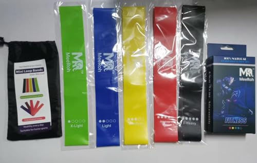 MeeRoh Mini Loop Resistance Bands Set – 5 Strength Levels (X-Light to X-Heavy) | Premium TPE, Latex-Free Exercise Bands fo...