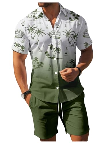 SOLY HUX Men's 2 Piece Outfits Button Down Short Sleeve Hawaiian Shirt and Shorts Set Summer Beach Vacation Clothes
