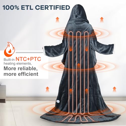 Tagefa Wearable Electric Blankets, Heated Snuggle Blanket, 70"*50" Flannel Sherpa Electric Heating Throw Blanket with Hoo...