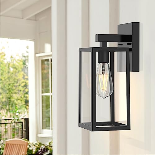 MAXvolador Outdoor Wall Sconce, Exterior Waterproof Wall Lantern Light Fixtures, Black Porch Lights with Toughened Glass S...