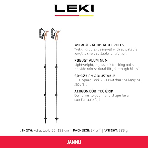 LEKI Jannu Aluminum Adjustable Lightweight Walking Poles for Trekking & Hiking