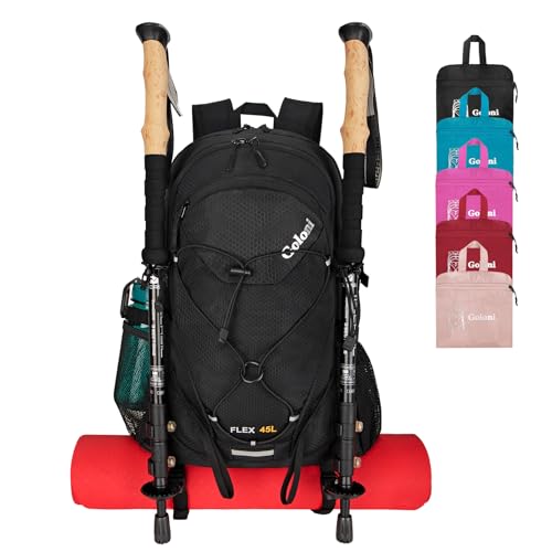 45L Hiking Backpack with Rain Cover, Lightweight Foldable Camping Backpack for Trekking, Water-Resistant Daypack with Hiki...