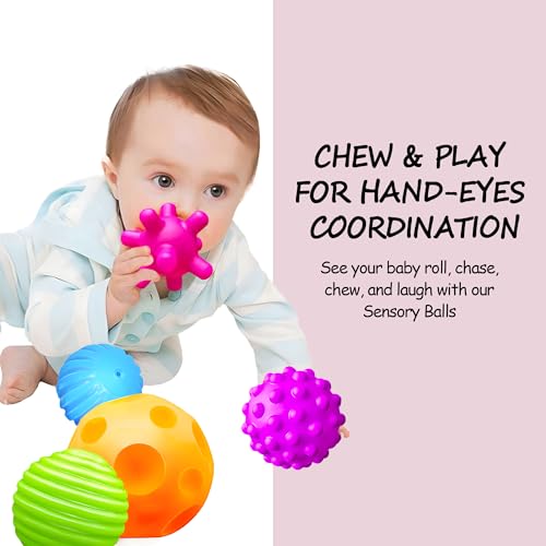 ROHSCE Baby Textured Multi Sensory Toys Massage Ball Gift Set BPA Free for Toddlers 1-3 Soft Balls Montessori Infant Baby ...