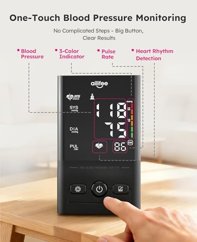 Ailifee Clinically Accurate Upper Arm Blood Pressure Monitors for Home Use with Large Cuff, One-Button Operation, Dual Use...