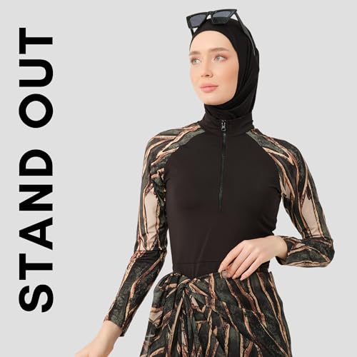Islamic Long Sleeve Modest Swimsuits Burkini for Women 6 Pcs | Water Repellent Top, Crop, Leggings, Cap, Scarf, Underwear