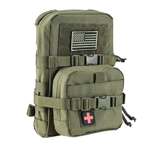 Tactical Mini Molle Hydration Pack,Molle Hydration Carrier with IFAK Pouch&US Flag&Med Patch,Hydropack for 2L Water Bladder