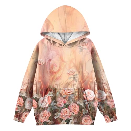 Boys Sweatshirts Size 6 Fashion Floral Print Sweatshirts Cute Hooded Hoodies Y2K Long Sleeve Fall Pullover Tops Pocket