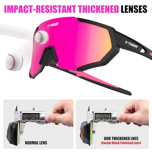 X-TIGER Polarized Sports Sunglasses with 5 Interchangeable Lenses,Mens Womens Cycling Bike Glasses,Baseball Running Fishing