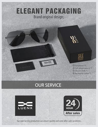 LUENX Aviator Sunglasses for Men Women Polarized New Shades Large Metal Frame - UV 400 Protection