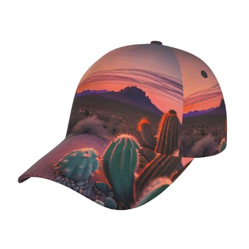 Cactus Desert Sunset Print Fashion Curved Edge Baseball Cap for Men Women, All-Season Outdoor Sports Travel Cap Black