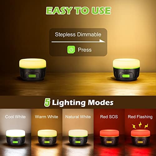 Sinvitron LED Camping Lantern - Rechargeable, 1000LM, 150H Run Time, 5200mAh Power Bank, 5 Light Modes, Black & Green, Model C5