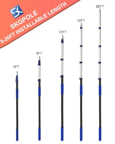 SKGPOLE 26FT Reach Telescopic Extension Pole, 5-19FT Multi-Purpose Extension Pole with Universal Twist-on Metal Tip, Sturd...